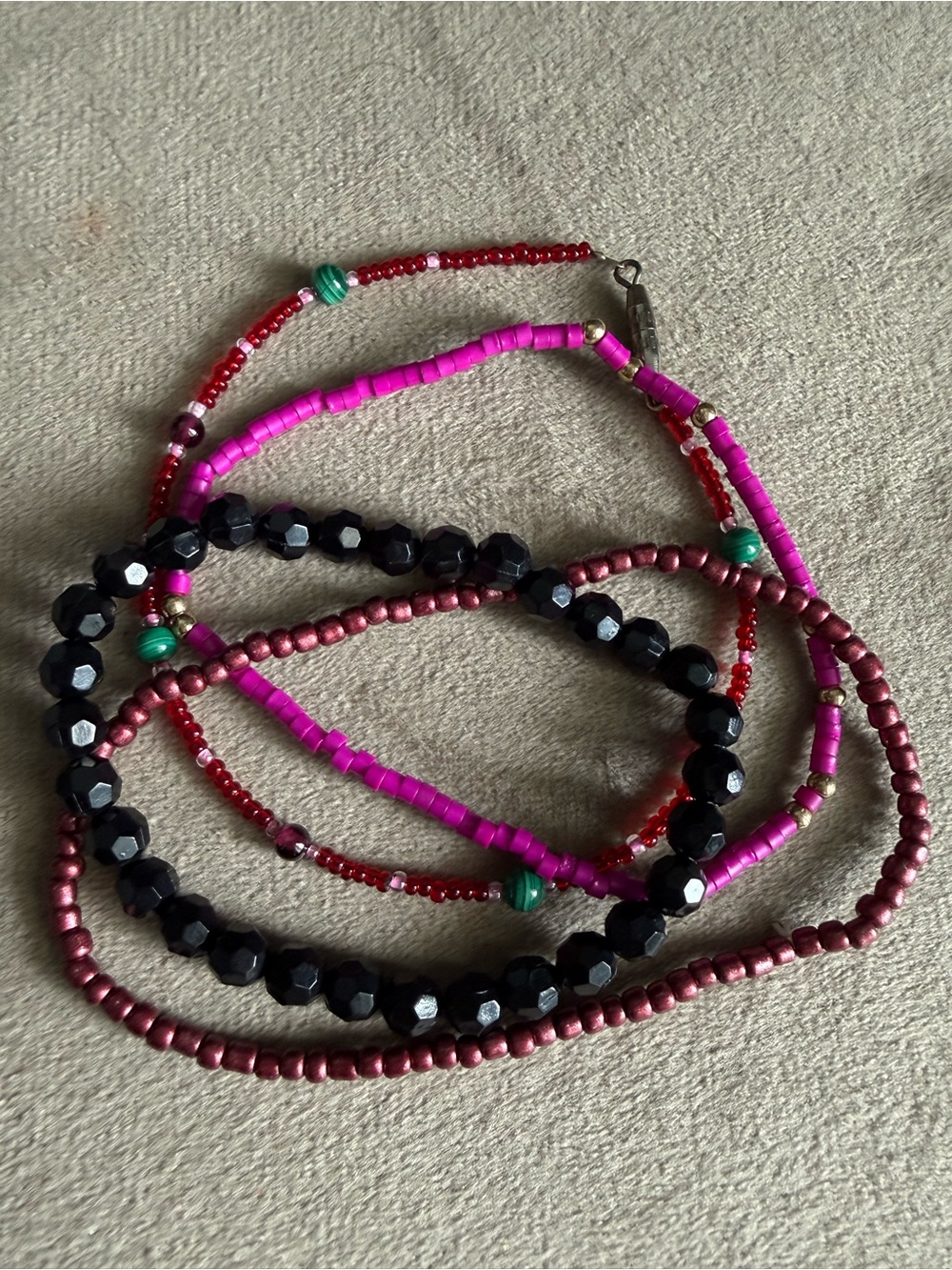 Multi-Strand Pink and Red Beaded Women's Necklace